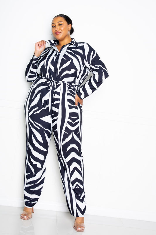 Abstract Long Sleeve Jumpsuit